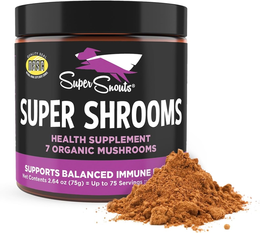 Super Snouts Super Shroom Mashroom Immune Supplement for Dogs and Cats, 2.64 oz - Made in USA Organic N- GMO, Imune Health for Strong Imunity, 7 Mushroom Blend Powder