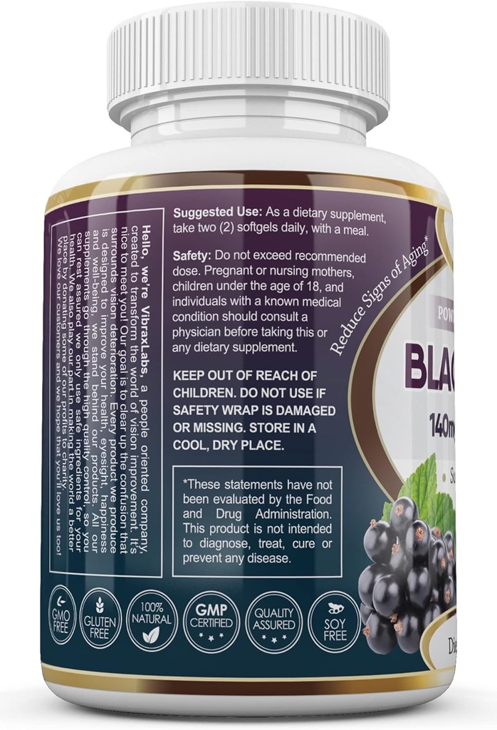 Vibraxlab Black Currant Oil 10000mg - Hexane Free - Natural Anti Aging Antioksidant dengan High GLA Formula - Pasokan Rambut, Skin, Gabungan & Eye Health - Premium Black Currant Seed Oil Suftgel Suplemen