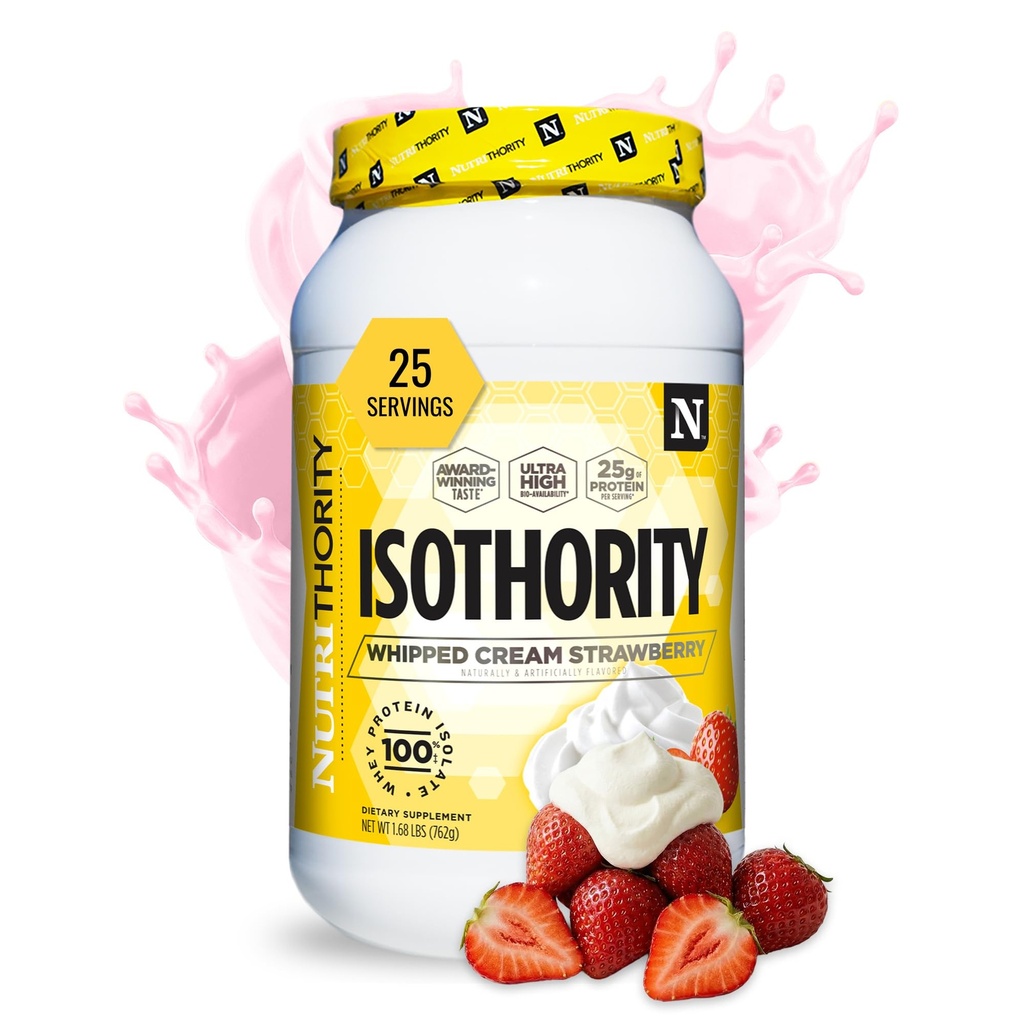 Isothooritas WHey Protein Isolat, Whipped Cream Strawberry, 2 lb - Ultra Absorbable Branched Chain Acids (BCAA) Powder dengan 25g Per Serving, Low Carb - Build Muscle & Akselerator Pemulihan
