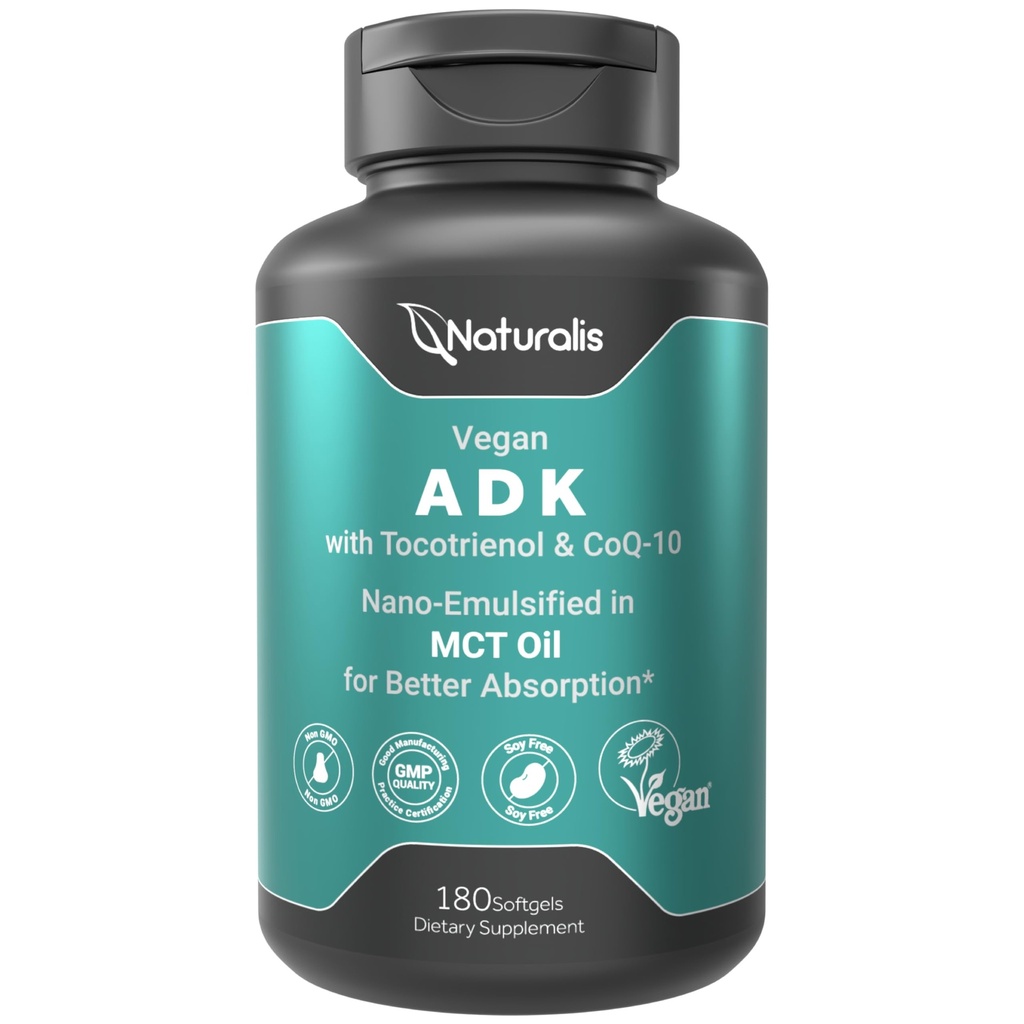 Gracialis Vegan ADK dengan 50mg Tocotrienol dan CoQ-10 124; Nano- emulsified dalam EVOO untuk Better Absoprrtion 124- GMO, Soy Free dan Vegan Society Certifikasi 124; 180 Vegas Softgegels (Carraenan Free)