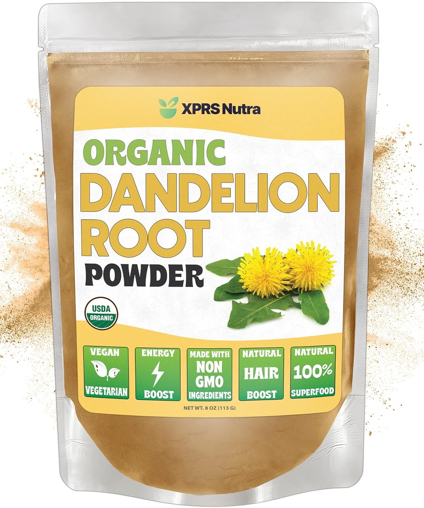 XPRS Nutra Organic Dandelion Root Powder - Vegan Friendly Antioksidant Power for Liver - Dandelion Root for Tea and Beverage - Imune Boosting Dandelion Powder (8 Ounce)