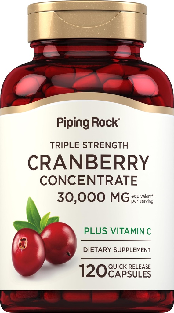 Piping Rock Cranberry Pills 12.4; 120 Capsules 124; Suplemen untuk Perempuan & Men & 4; Triple Power Extract Plus Vitamin C 124; Non-GMO, Gluten Free