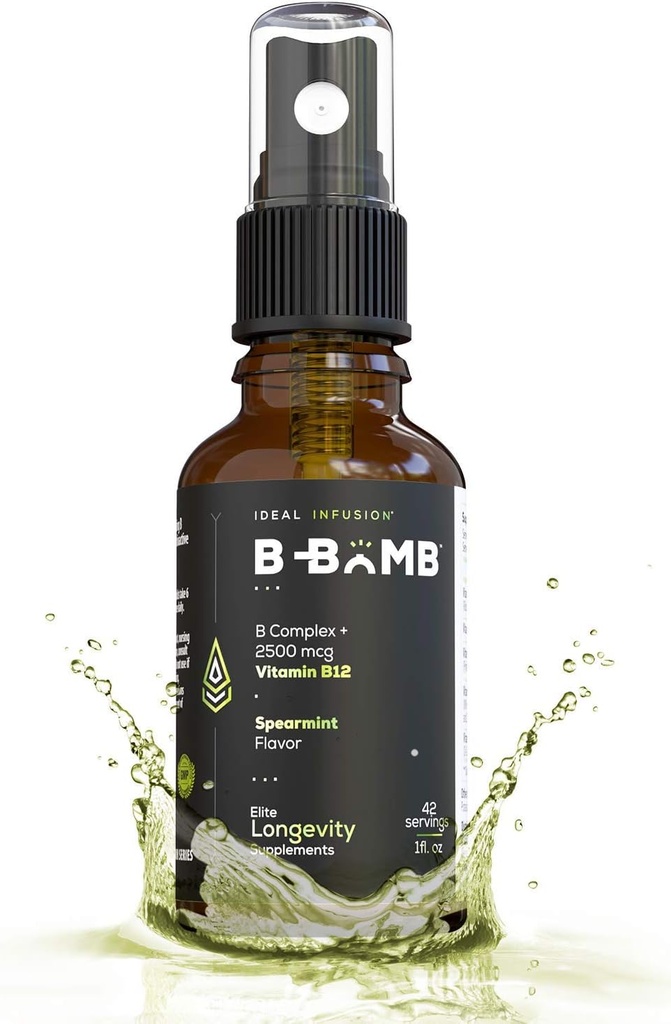 B-Bomb Vitamin B12 + B Kompleks Limid Spray: Methylcobalamin dengan Adenosylcobalamin: Dukungan Energi & Mood, Sugar- Bebas, Vegan, Spearmint Flavor Organik