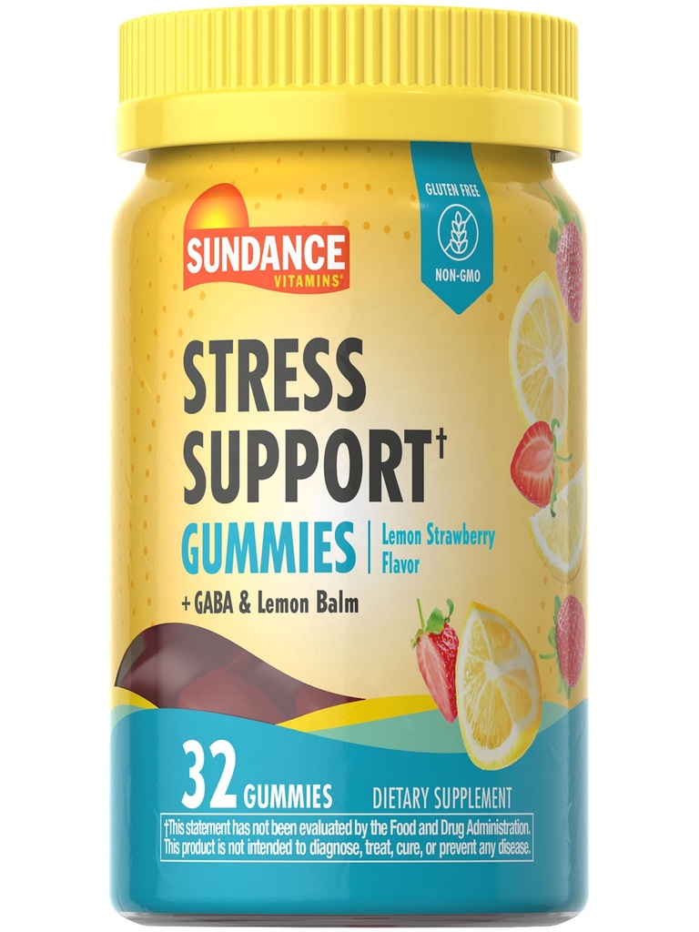 Sundance Stress Dukung Gummies 124; 32 Count 124; dengan GABA dan Lemon Balm 124; Lemon Strawberry Flavor 124; Non-GMO dan Gluten Free Suplemen