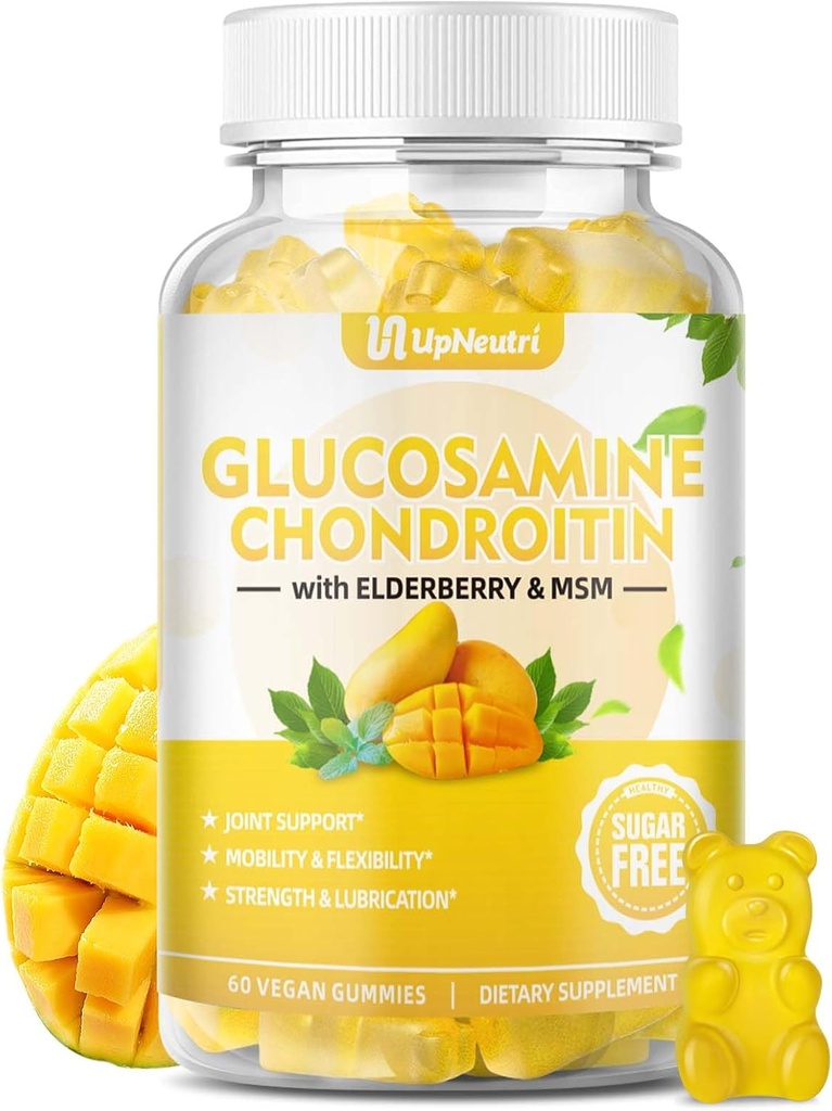 Sugar Free Glucosamin Chondroitin Gummies, Ekstra Kekuatan 1.00mg Glucostamine dengan Chondroitin MSM & Elderberry & Turmeric, Supplemen Dukungan Gabungan untuk Pria & Wanita Bergerak Bebas Kesehatan Bersama