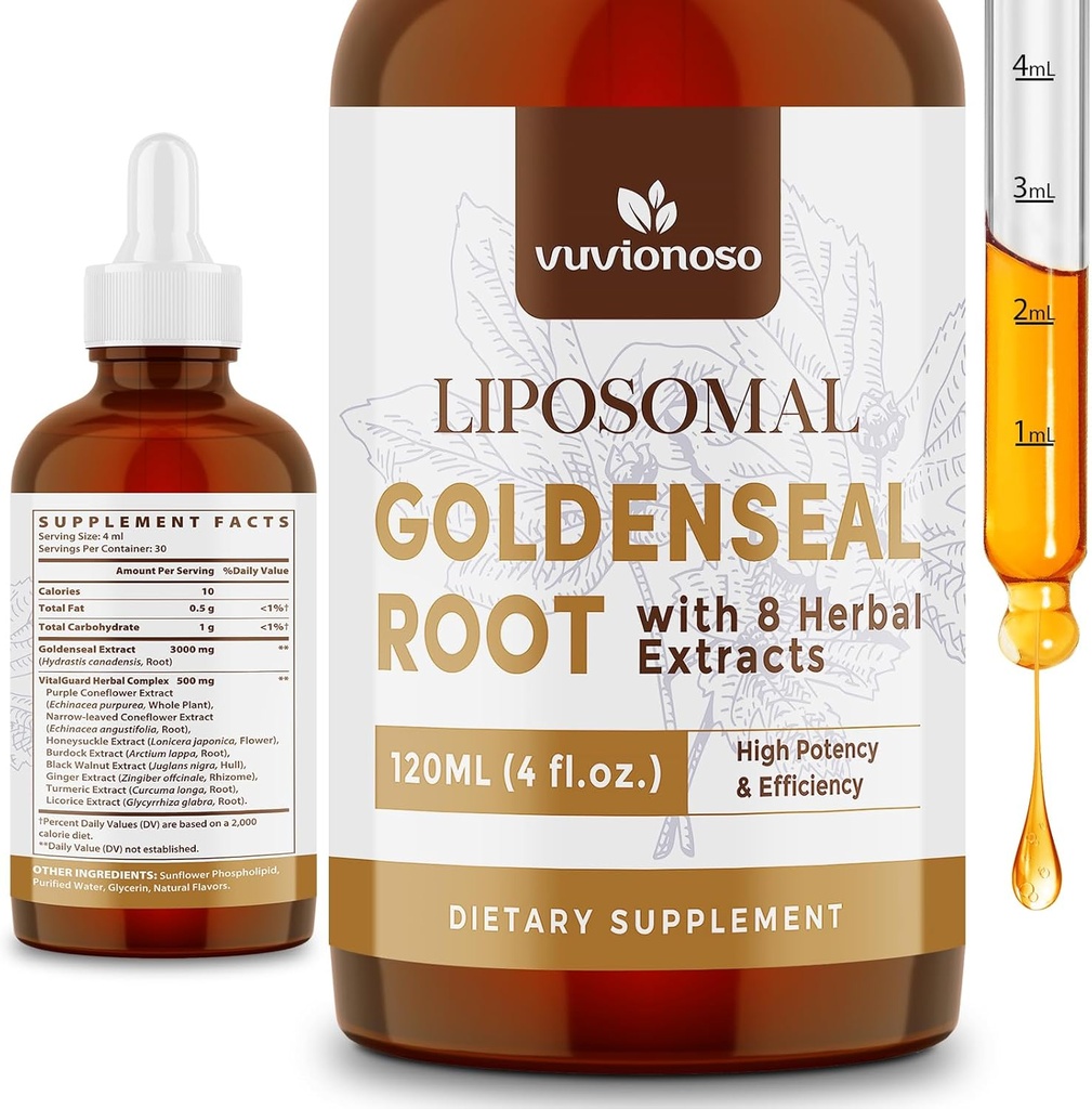 Goldenseal Root Extract 3000mg for Immune and Respiratory Wellness - Fast Absorbing 14; Sugar- Free Zegan 124; 4 Fl Oz