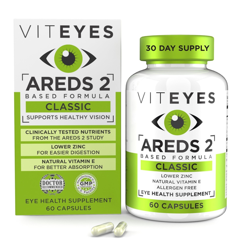 Viteyes AREDS 2 Eye Vitamin, Classic Macular Support, Allergen Free Capsules, with Natural Vitamin C, Zinc, Copper, Lutein & Alaxanthin, Eye Doctor Trusted, Productured in the USA, 60 Ct