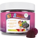 Purify Life Sugar- Free Kids Elderberry Gummies with Vitamin C & Zinc - Daily Immune Suplemen untuk Anak-anak, Sambucus Antioksidant, Vegan, 60 Ct