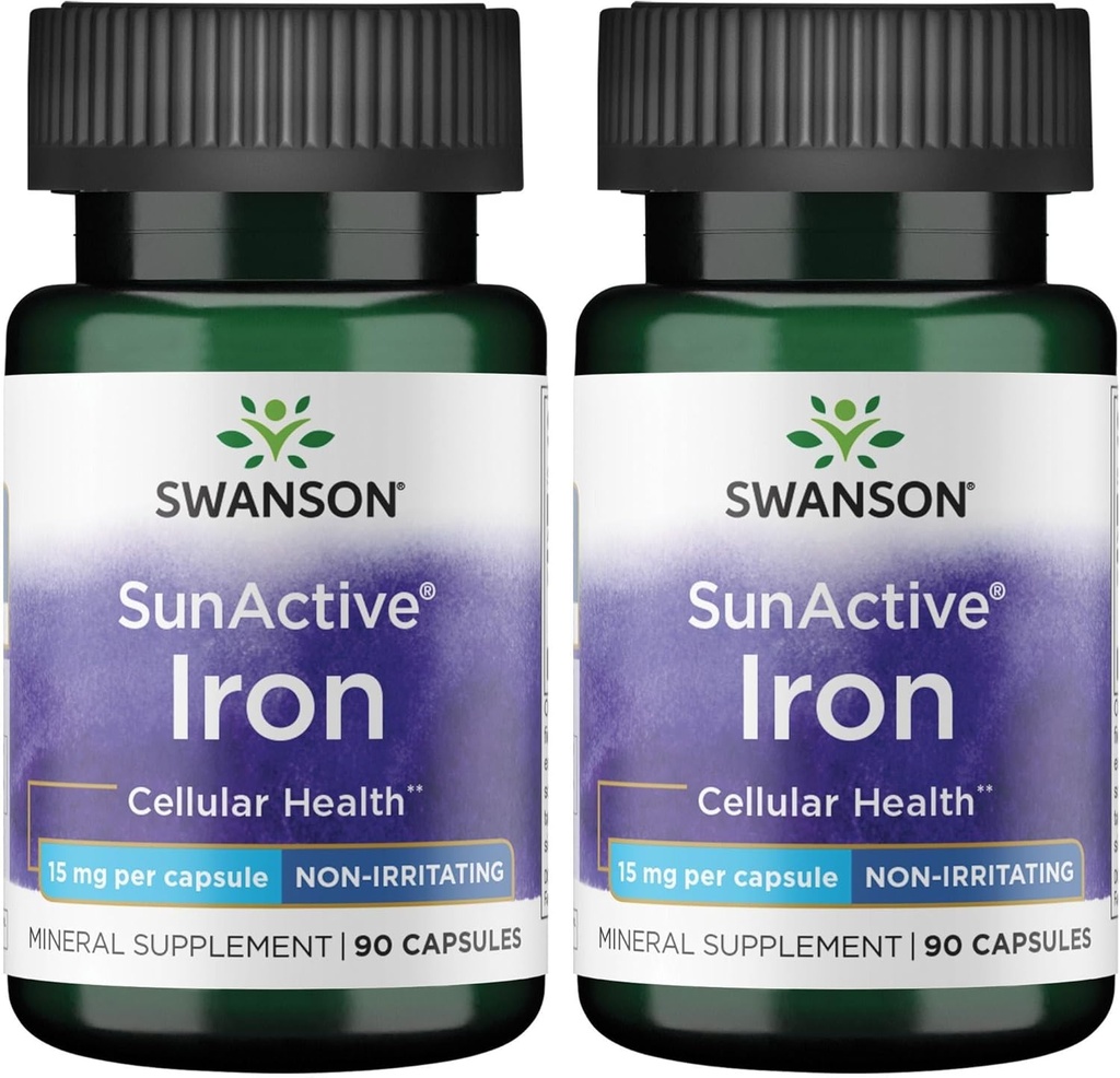 Swanson Sunactive Non-Irrtating Iron 15 Milligram 90 Capsules (2 Pack)