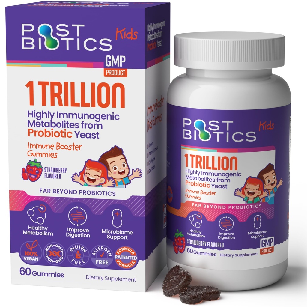 NAVEH PHARMA Postbocule Kid Strawberry Gummies. Anak-anak Postabosit, Ages 4 +, 1 Trillion memetabolit 200X Ingredits Than Probiotic Or Prebiotic. Gut Health, Imunity, Ditraffic & Microbiome