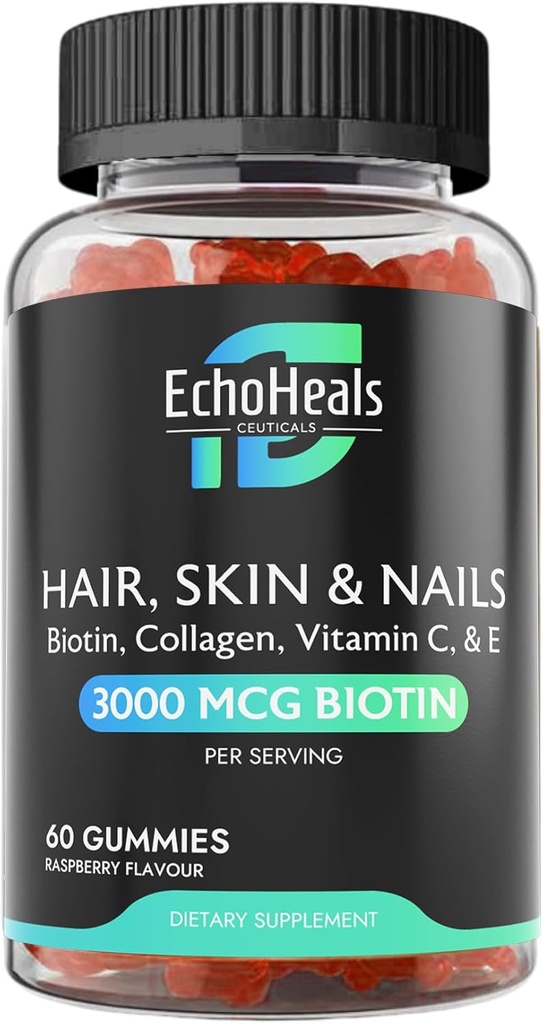 Rambut, Skin & Nail Gummies 124; Biotin Collagen Vitamin C & E Suplemen 134; 3000mcg Biotin 124; Raspberry Flavored 124; 60 Gummies