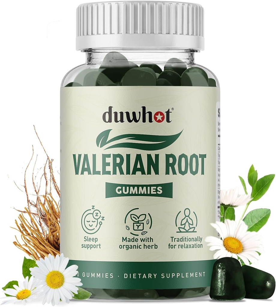 Valerian Root Gummy, Organic Valerian Root for Sleep & Stress Relief, Enhanced with Chamomile Flower for Dewas, Kids-Friendly, Apple Flavor, 60 Counts
