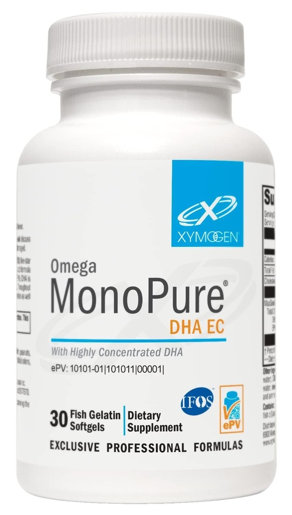 XYMOGEN Omega MonoPure DHA EC - Sangat berkonsentrasi DHA Fish Oil - Omega-3 Tambahan untuk Cardiovascular, Imune + Kognitive Dukungan (30 Softgels)