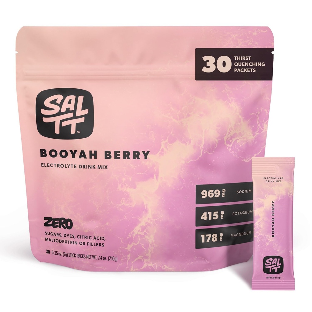 SallTT Electrolytes Powder Flavored Drink Mix - Booyah Berry - 30 Paket Hidration - Magnesium, Potasium, Sodium, Trace Mineral - Zero Sugar & Gluten Free - Travel Essentials