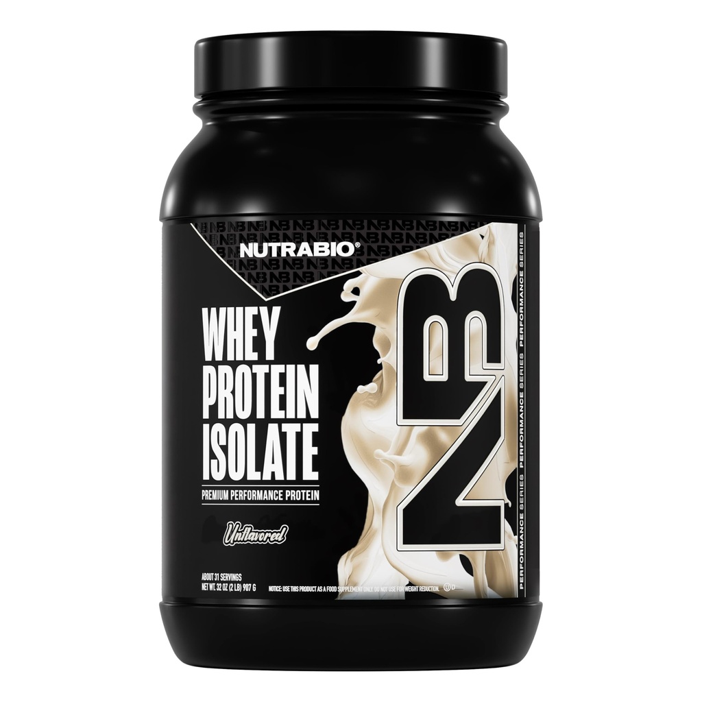 NutraBio 100% Whey Protein Isolator Protein, 25g Protein dengan Complete Amino Acid Profile, Non-GMO, Soy & Gluten Free, Low Carb, Low Calorie Whein Pounder, Raw Unflashted, 2 Lbs