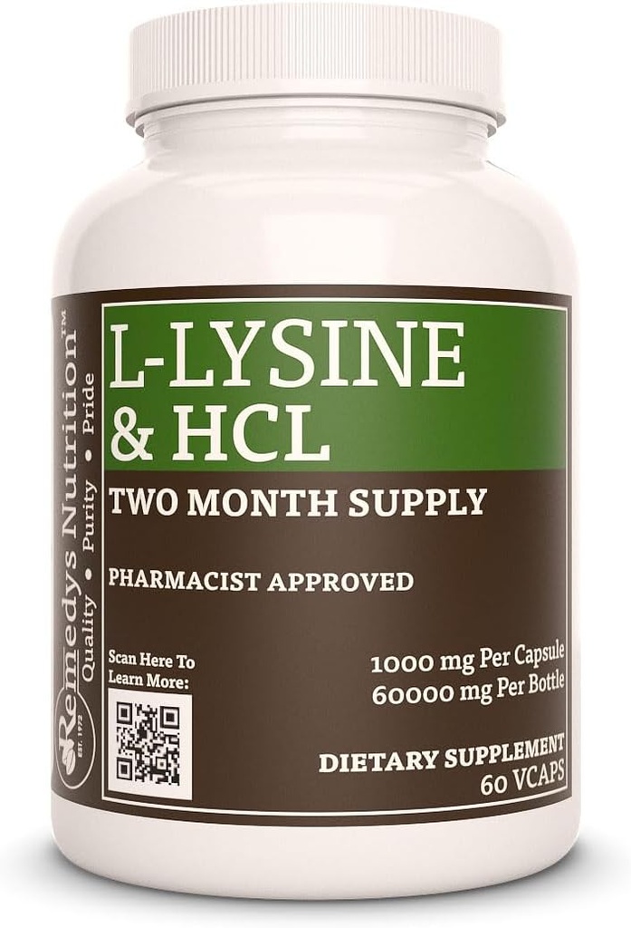 Uzi Remedy L-Lysine HCL 124; 1.000 mg, 60 Vegan Capsule Amino Dieter Suppplemen Dua Bulan