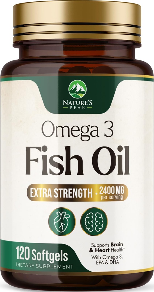 Omega 3 Fish Oil 2400 mg Suplement, Sumpably Softgels Triple Power - 3 Sufgels, Dukungan Kesehatan Otak, EPA & DHA Ikan Oil Fatty Acids Suplemen, Gluten & GMO Bebas, 120 Softgels