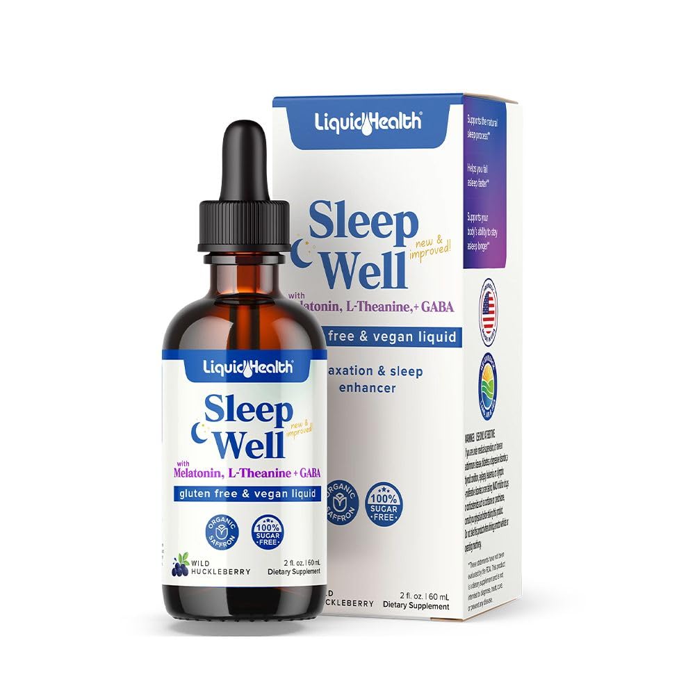 LIQUIDHEALTH Sleep Well Natural Sleep Aid Melonain Drops - Better Sleep & Mood, Relax & Calm Asleep Lebih Cepat Tinggal Asleep Longer - Dibuat di USA, Vegan, Sugar- Free, Drug Free, None-GMO (2 Oz)
