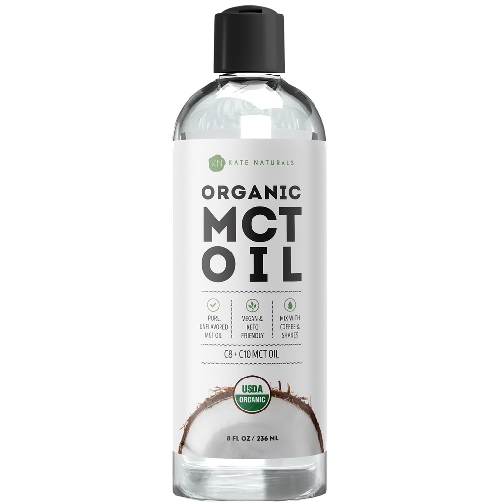 Kate Gracials MCT Oil untuk kopi. Murni Coconut MCT C8 dan C10 Oil (8oz, Organik, Unflamited)
