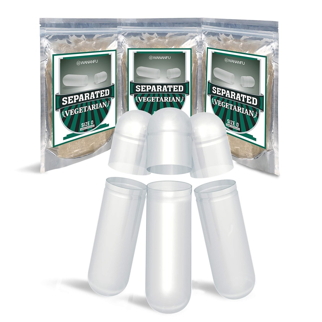 wananfu Pre- Terpisah Kosong Kapsul 0 Vegetarian (1000 Cacah), Hapus Filable Veggie Pill Ukuran 0 untuk Membuat Suplemen Sendiri Anda