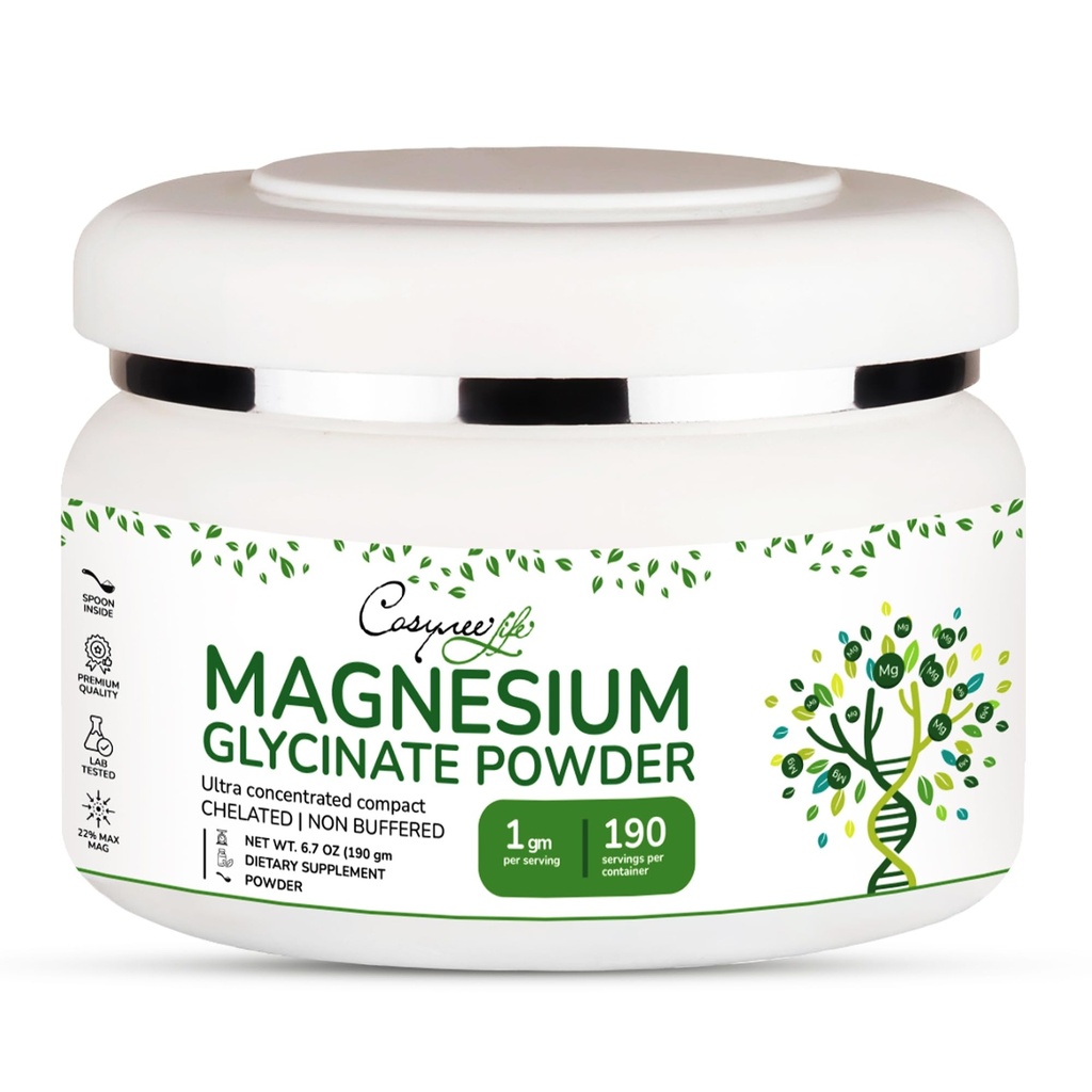 Magnesium Glycinate 220mg High Absorestion Magnesium Powder for Sleep, Calm, toweted magnetisum bisglycinate Glicinato de Magnesio 190 Serving