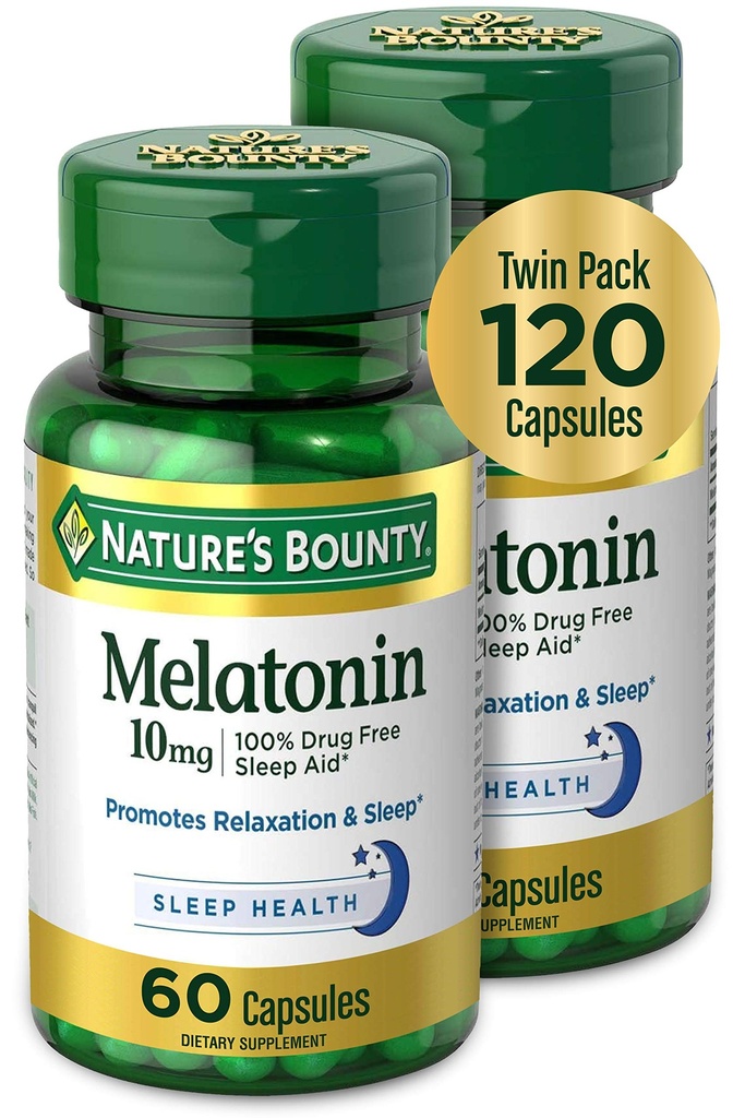 Nature 's Bounty Melonatin, Promodes Relaxation and Sleep Health, 10mg, Kapsul, 60 Ct (2 Pack)