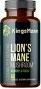 KingsMane ™ Organic Lion Mane Jamur Suplemen, Memori, Fokus, & Clarity Brain Dukungan, 1200mg, 60 Capsules