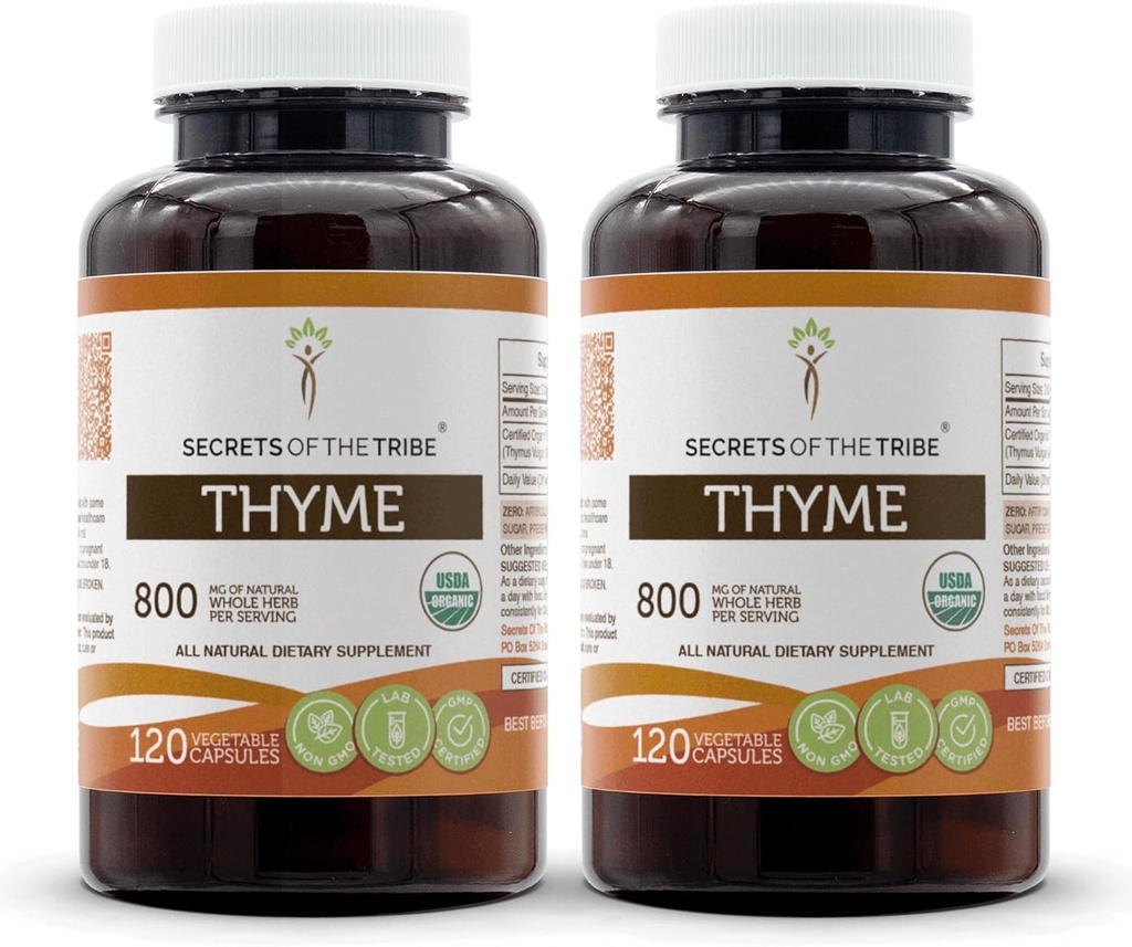 Rahasia suku Thyme 2x120 Capsules, Dibuat dengan saus Sayuran dan USDA Organik Thymus Vulgaris Toni Effect (2x120 Kapsul)