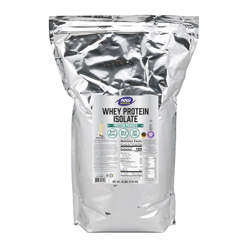 NOW Foods Sports Nutition, Whiy Protein Isolate, 25 g With BCAAs, Creamy Vanilla Powder, 10- Pound