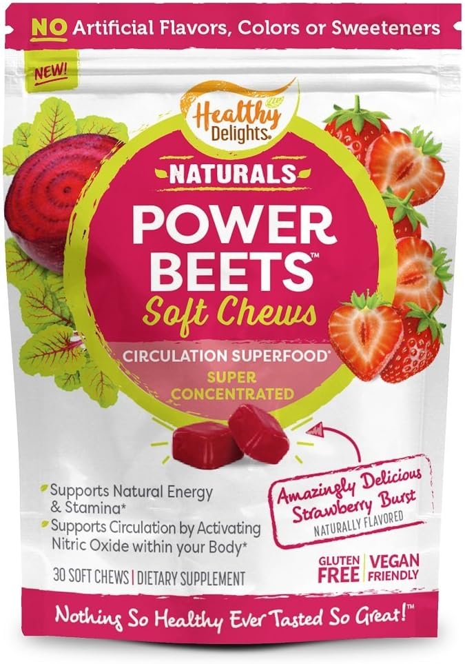 Delighly Delights Power Beets Soft Chews, Delicious Strawberry Burst Delivered, Superfood Supports Circulation, Natural Energy & Stamina, 30 Count