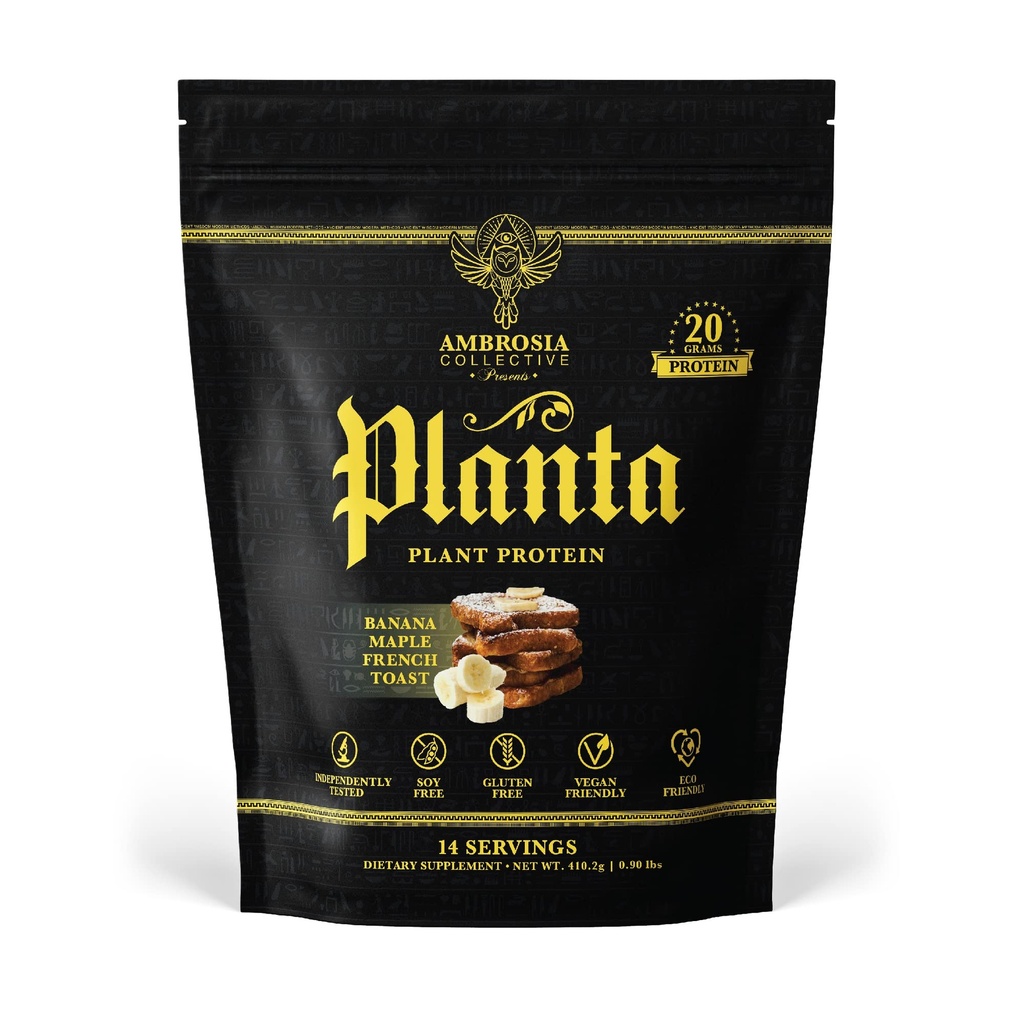 Ambrosia Planta - Premium Plant-Based Protein 124; Vegan & Keto Friendly 124; Gourmet Flavors with No Bloating or Stomach Upset 124; No Added Sugar 124; 14 Servings 14; (Pisang Maple)