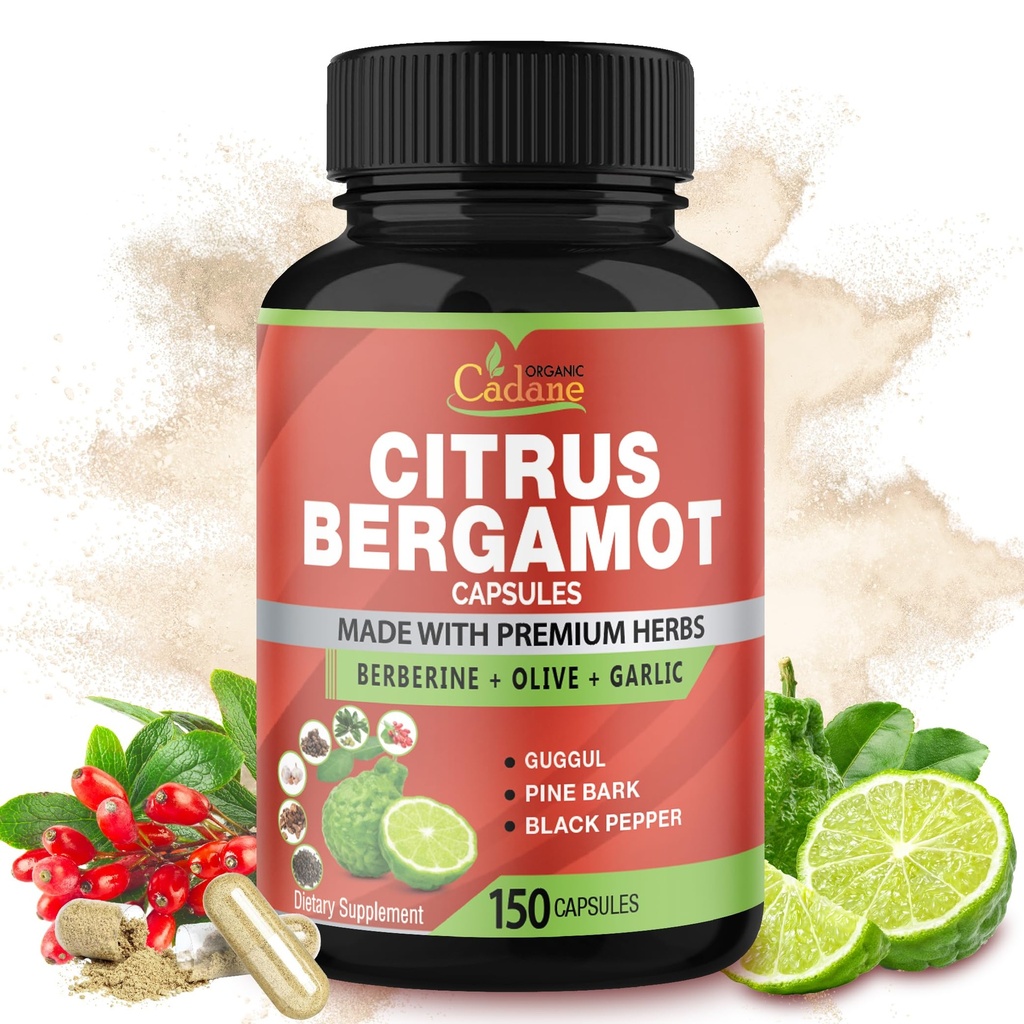 Cadane Citrus Bergamot Tambahan Kapsul dengan Berberine, Olive, Guggul, Garlic, Pine Bark, Black Pepper - 150 Caps untuk 5 Bulan Suppply