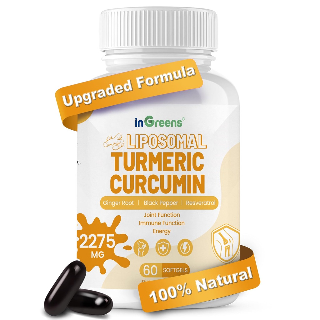 Suplemen Turmeric 2275mg, 95% Curcumin, Lipomal Curcumin untuk Absorpsi Terbaik, Suplemen Curcumin untuk Dukungan Gabungan, Botol di AS - 60 Softgels