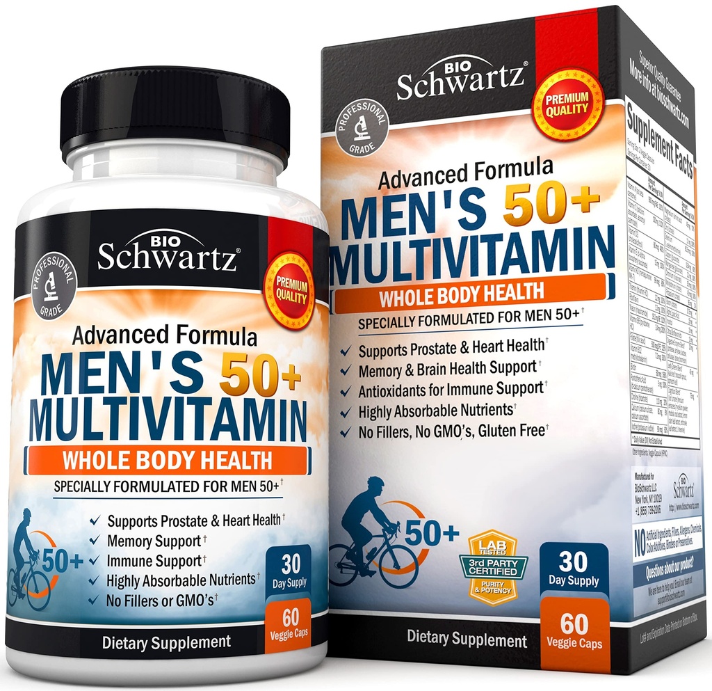 Setelah Daily Multivitamin untuk Pria 50 dan Ganti - Tambahan untuk Dukungan Kesehatan Jantung - dengan Zinc, A, B, C, D3, E Vitamin - untuk Dukungan Kesehatan Memory & Otak - Dirancang untuk Kesehatan Tubuh Seluruh - 60 Cacah