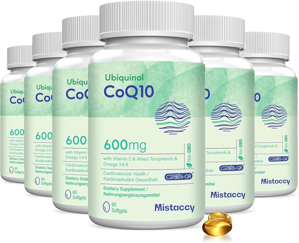 CoQ10 600mg Softgeels 12.4; Tinggi Absorpsi CoQ10 Ubiquinol Suplemen 124; Reduced Form Enhanced with Vitamin E & Omega 3 6 9 14; Antioxidant Powerhouse Good for Health 124; 360 Softgels