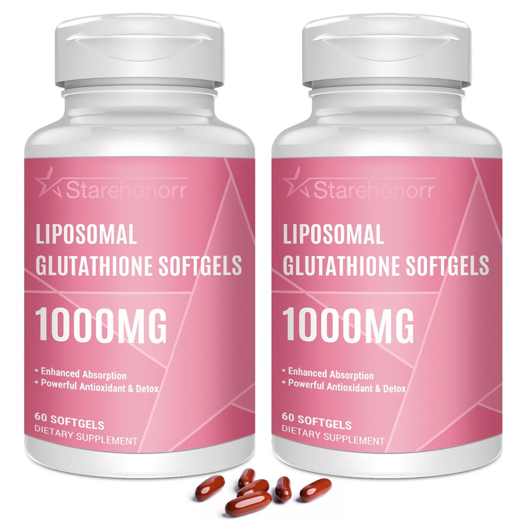 Lipomal Glutathione Softgeels 1500MG, Mengurangi Glutathione Suplement dengan Vitamin C, Penyimpangan yang lebih baik, Non-GMO Antioksidant yang kuat untuk Penuaan Kesehatan, Detox, Kesehatan Imune, 120 Softgeels