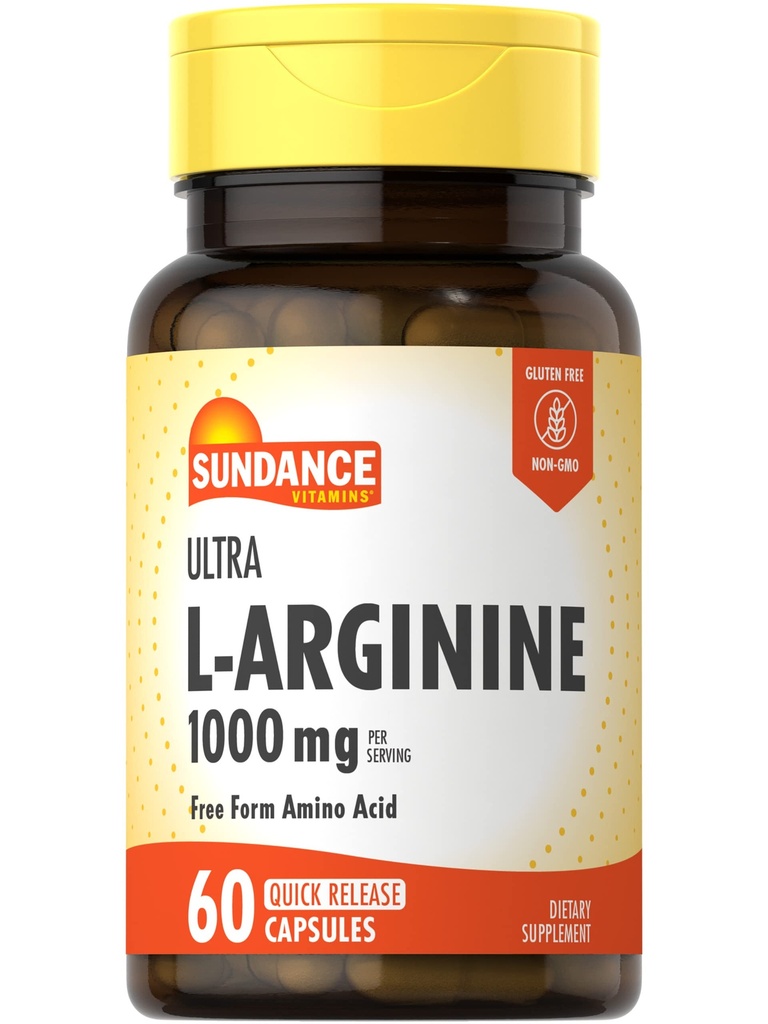 Sundance L-Arginine 1000mg Capsules 124; 60 Count 124; Formulir Bebas Amino Acid Suplement 126; Non-GMO dan Gluten Free Suplemen