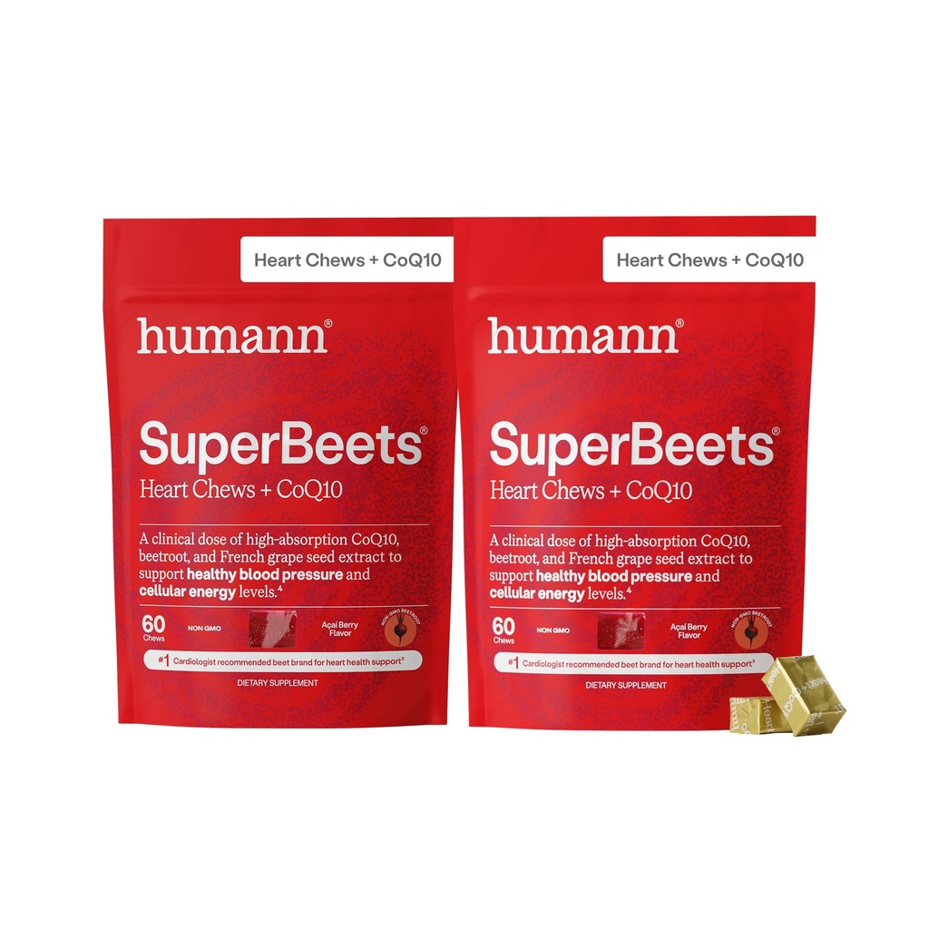 HumanN SuperBeet Heart Chews Lanjutan - 100mg dari CoQ10 Plus Beetroot & Grape Seed Extract, 120 Count