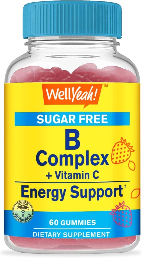 Welly Vitamin B Complex Sugar Free Gummies 124; dengan Vitamin C, Folic Acid 124; Anmune and Energy Support 12.4; Strawberry Flavor 12460