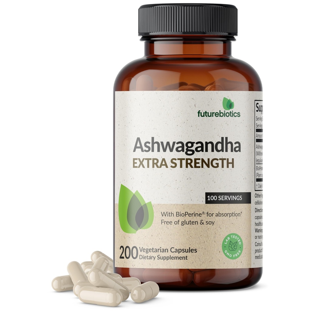 Futuregrane Ashwagandha Extra Strots & Mood Support with BioPerine - Non GMO Formula, 200 Vegetarian Capsules