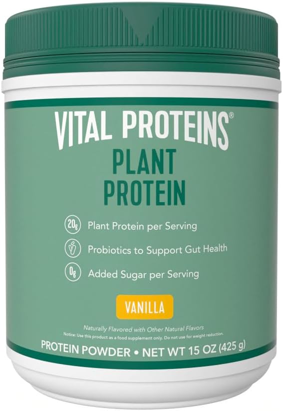 Vital Protein Powder - 20g Tanaman berbasis Protein dengan Chickpea - 1B CFU Probiotic for Gut Health, No Added Sugar - Vanilla, 15 oz