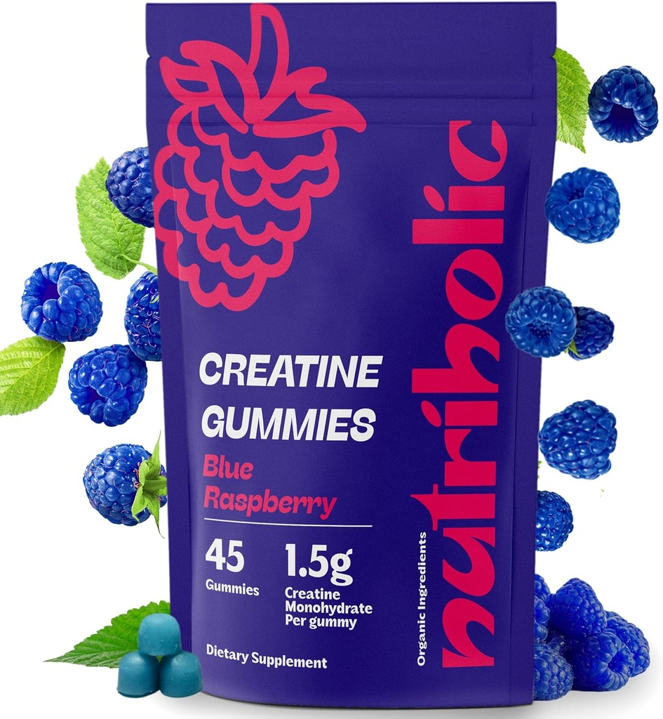 Cretine Monohydrate Gummies for Men and Women - Mudah Digest, Vegan, Gluten- Free, Non-GMO, 1.5g Creatine per Gummy - 45 Count, Blue Raspberry)