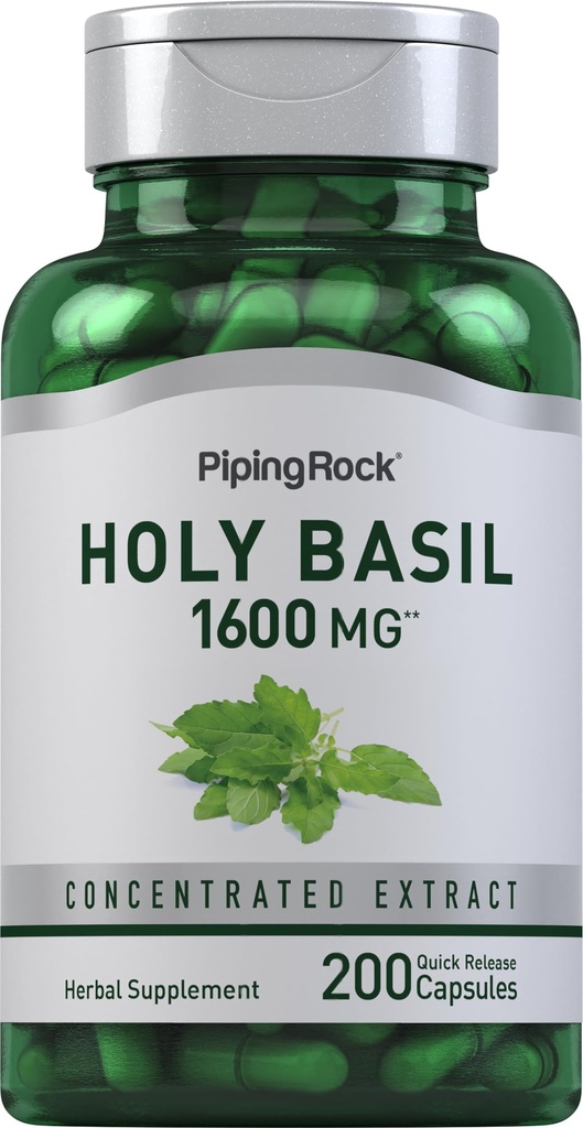 Piping Rock Holy Basil Capsules 124; 1600 mg 124; 200 Pil 14; Herb Leaf Extract 126; Tambahan untuk Perempuan dan Pria 124; Ocimum Tenuillorum 124; Non-GMO, Gluten Free