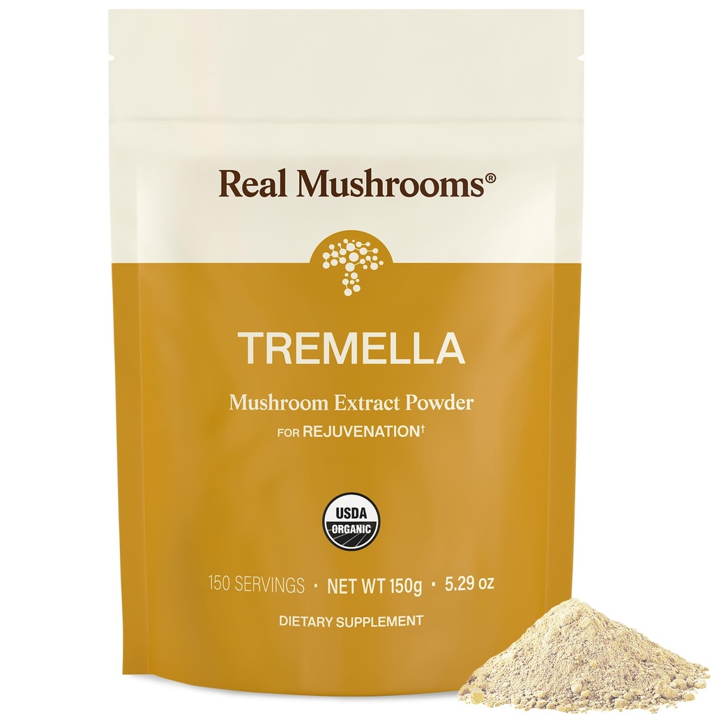 Jamur asli Tremella Jamur Powder - Organik Tremella Ekstrak dari Fruit Body - untuk Daily Wellness Routine - Vegan, Non-GMO, No Fillers - 150 Mentri Mashroom Blend Suplemen