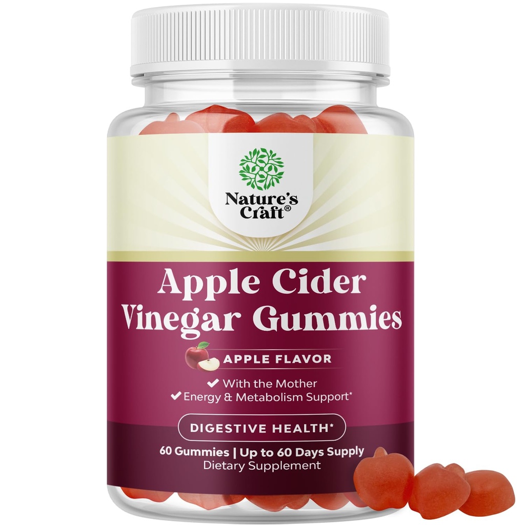 Apple Cider Vinegar Gummies with Mother - Cleanse & Detox ACV Gummies for Weight Loss, Gut Health, Bloating, Metabolisme & Energy Support - ACV with B12 Vitamin, B6 & Poculate - 60 Ct