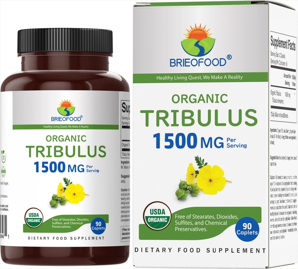 Brieofood Organik Tribulus 1500mg, 45 Hamba, Vegetarian, Gluten Bebas, 90 tablet Vegetarian