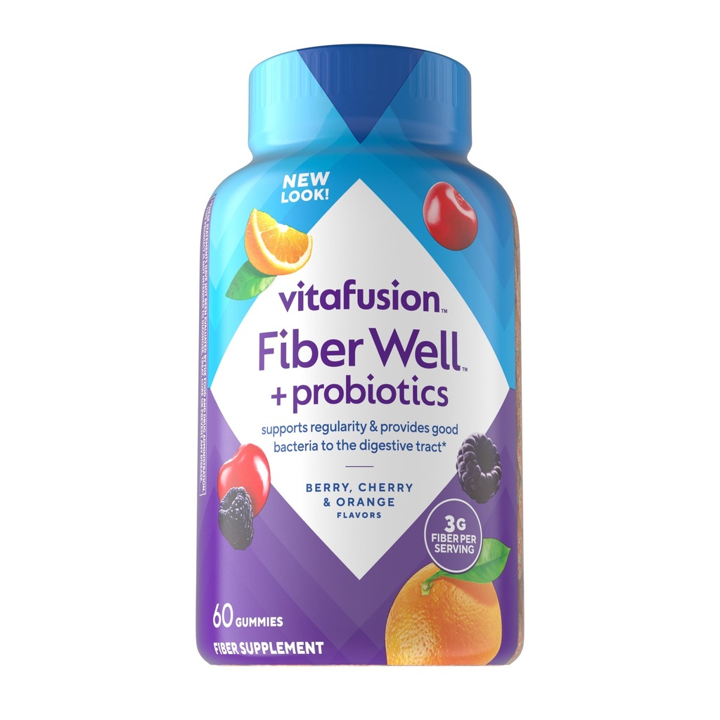 Vitafuse Fiber Well + Progities Gummies for Dewasa - 3g Fiber per Serving for Digetical Health and Progration *, 60 Count