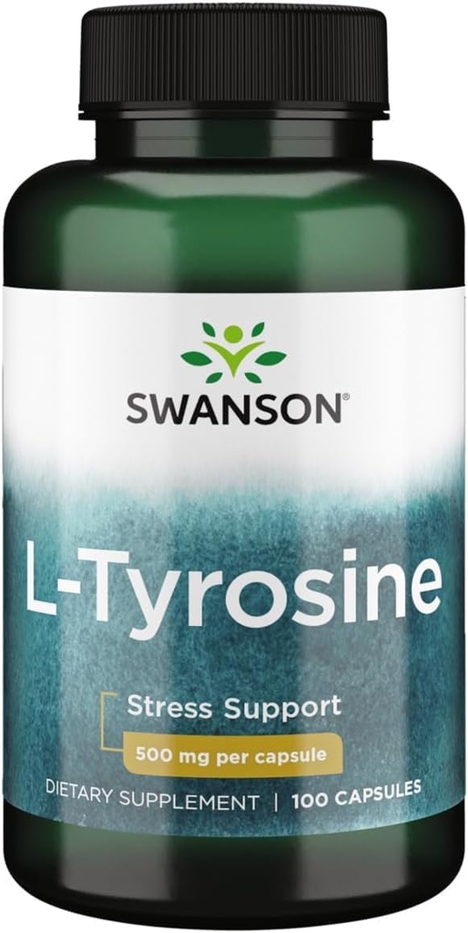 Swanson L-Tyrosine - Amino Acid Promoting Stress, Fungsi Kognitive, dan Mental Clarity - Membantu Overall Brain Health (100 Kasules, 500mg Masing-masing)