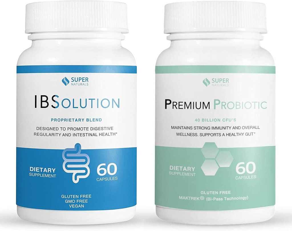 IBSolution Gut Health Bundle - All Natural Gut Health Support & Premium Progniw / 40 Milyar CFU for Dump, Bloating, Constipation, Gas, Abdominal Pain - 2 Pack (120 Caps)