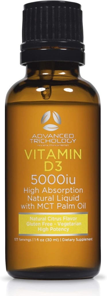 Trichology Advanced Vegetarian Liquid D3- 5000 iu High Absorpsi - 1000 iu per Drop - 6 Bulan Supply - Gluten Free 365 VIT D - 1 Fluid Ounce (Paket 1)